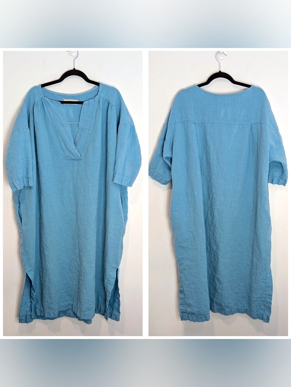 Loess 100% Washed Heavy Linen Midi Dress One Size Lagenlook